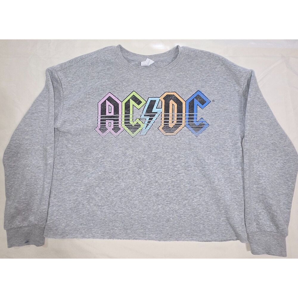 AC/DC Grey Cropped Graphic Sweatshirt Girls Size XL 14